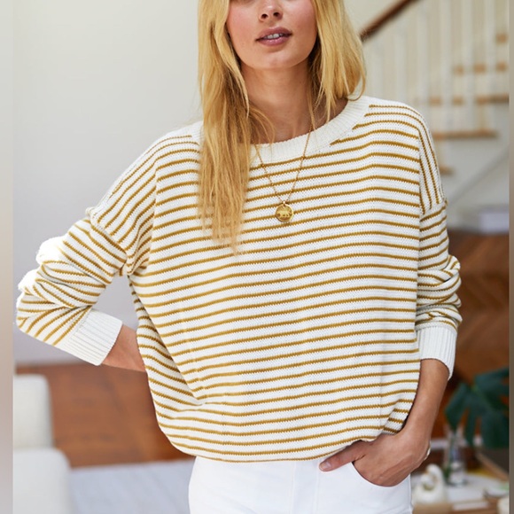 Emerson Fry Sweaters - Emerson Fry Carolyn Sweater in Marigold Stripe Organic Cotton Size Large